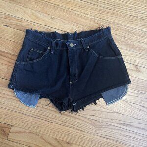 Wrangler Black Cut Off Jean Shorts Frayed Hem High‎ Rise 100% Cotton Size 32